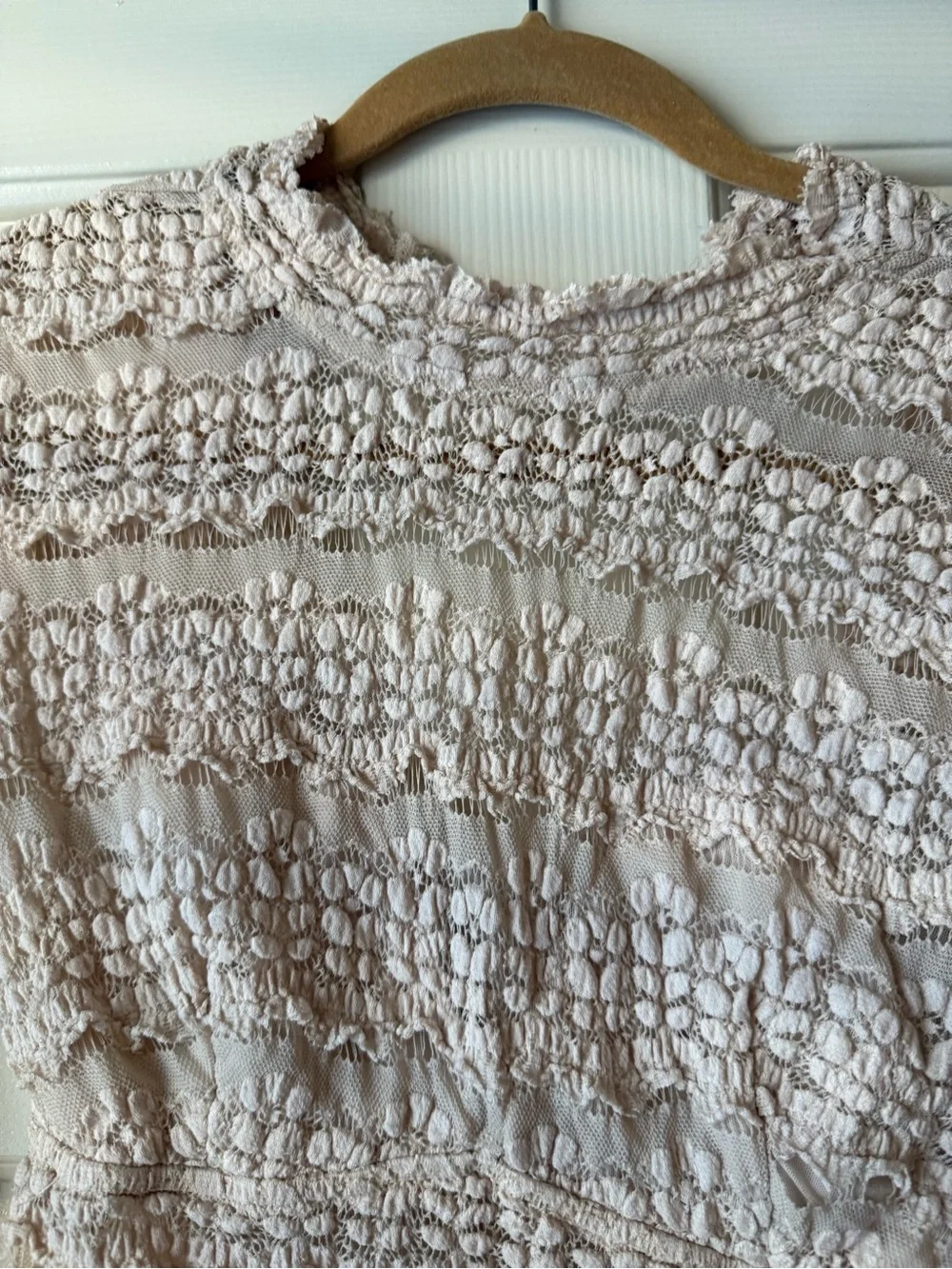 Free People Lace  Long Sleeve Bodysuit in Beige